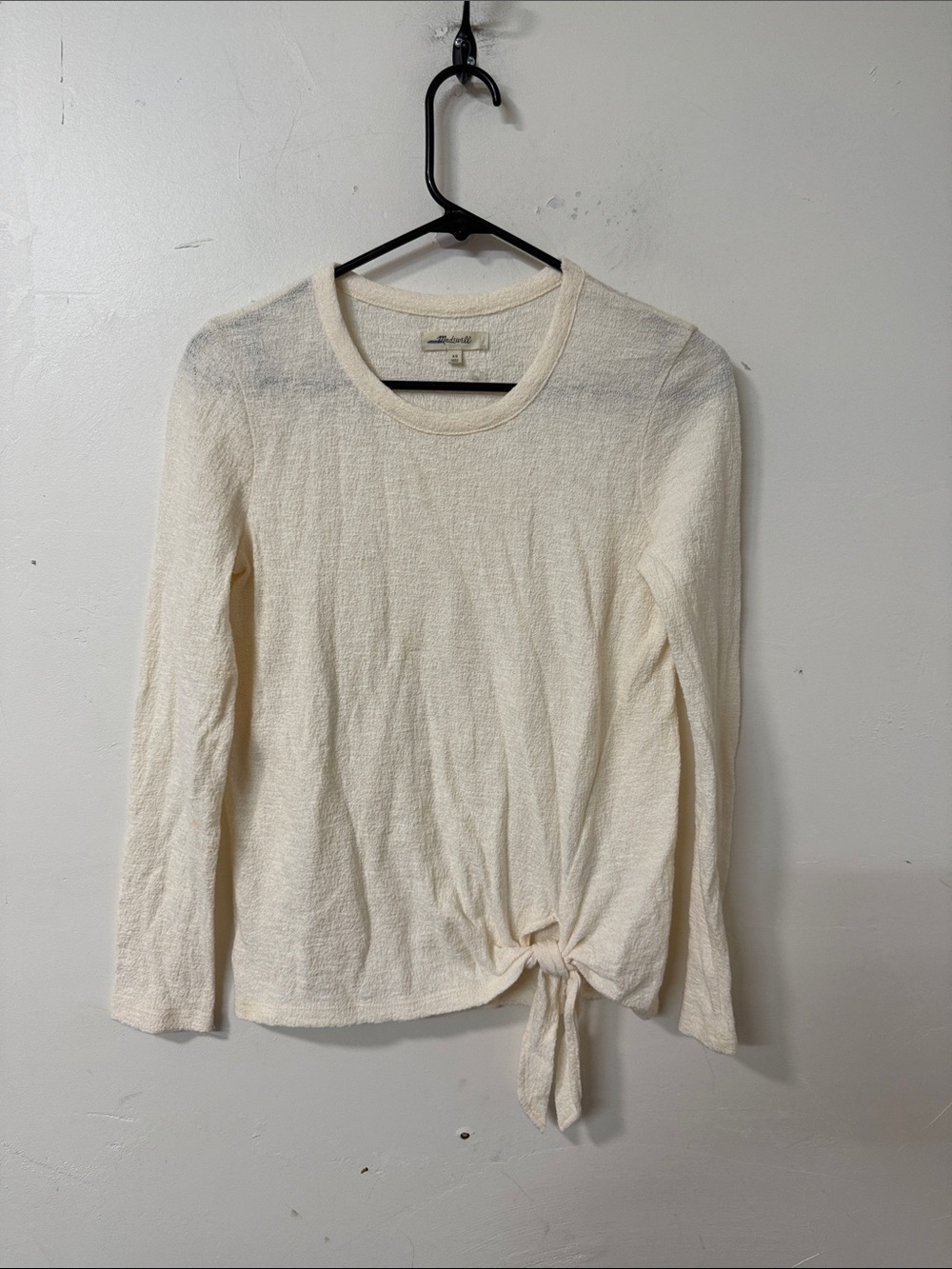 Madewell Cream Tie-Front Long Sleeve Tee